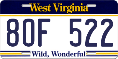 WV license plate 8OF522