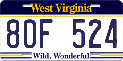 WV license plate 8OF524