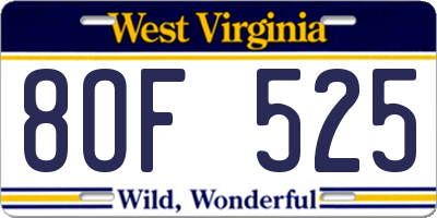 WV license plate 8OF525