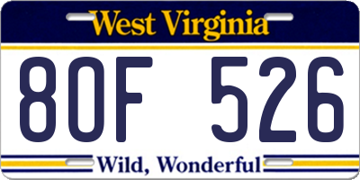 WV license plate 8OF526