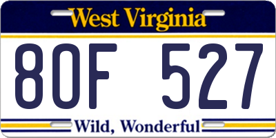 WV license plate 8OF527