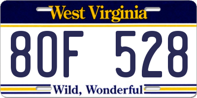 WV license plate 8OF528