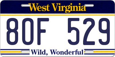 WV license plate 8OF529