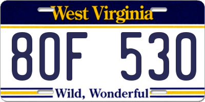 WV license plate 8OF530