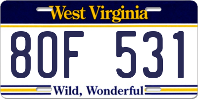 WV license plate 8OF531