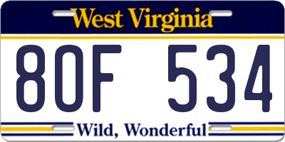 WV license plate 8OF534