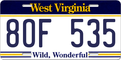 WV license plate 8OF535