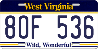 WV license plate 8OF536