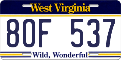 WV license plate 8OF537
