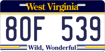 WV license plate 8OF539