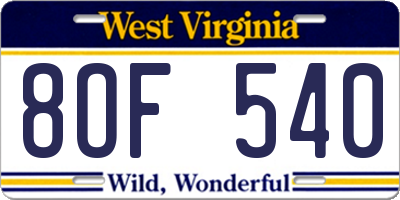 WV license plate 8OF540
