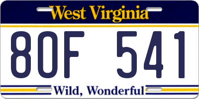 WV license plate 8OF541