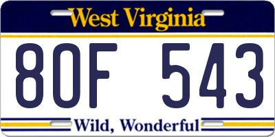 WV license plate 8OF543