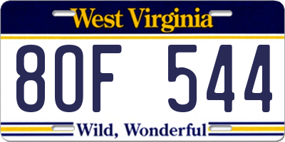 WV license plate 8OF544