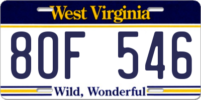 WV license plate 8OF546