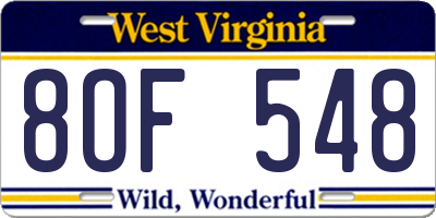 WV license plate 8OF548