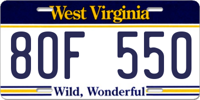 WV license plate 8OF550