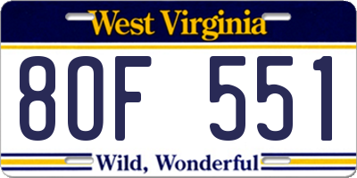 WV license plate 8OF551