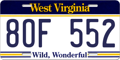 WV license plate 8OF552