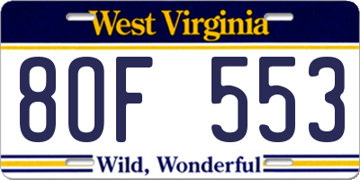 WV license plate 8OF553