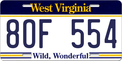WV license plate 8OF554