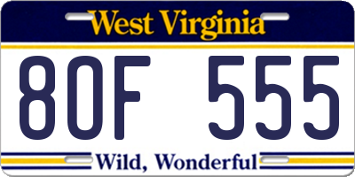 WV license plate 8OF555