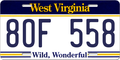 WV license plate 8OF558
