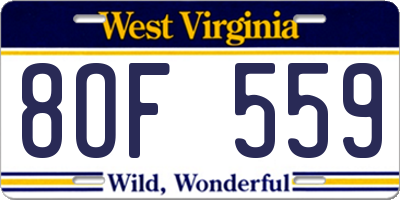 WV license plate 8OF559