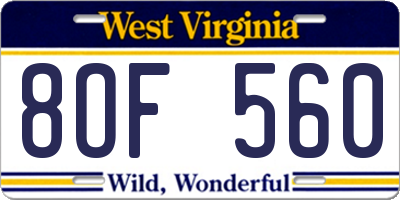 WV license plate 8OF560