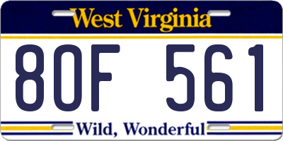 WV license plate 8OF561