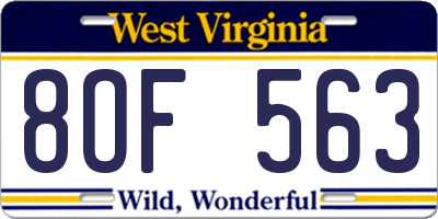 WV license plate 8OF563