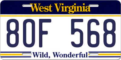 WV license plate 8OF568
