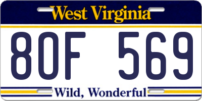 WV license plate 8OF569