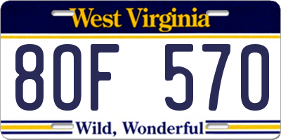 WV license plate 8OF570