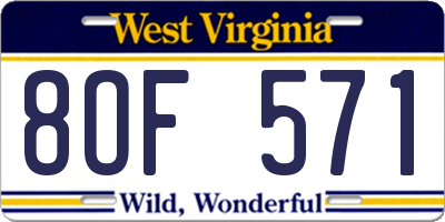 WV license plate 8OF571