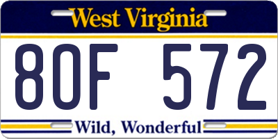 WV license plate 8OF572