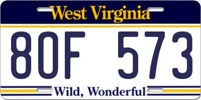 WV license plate 8OF573