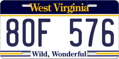 WV license plate 8OF576