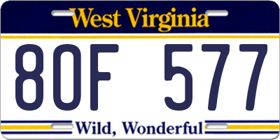 WV license plate 8OF577
