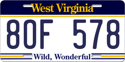 WV license plate 8OF578