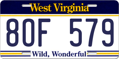WV license plate 8OF579
