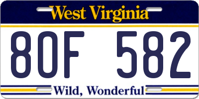 WV license plate 8OF582