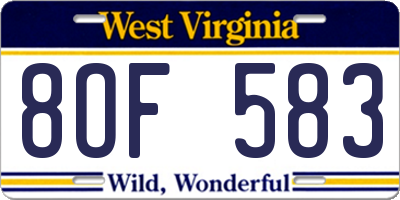WV license plate 8OF583