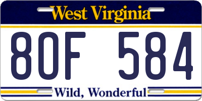 WV license plate 8OF584