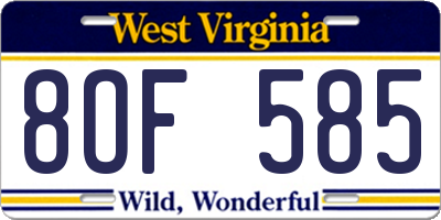 WV license plate 8OF585