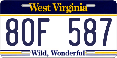 WV license plate 8OF587