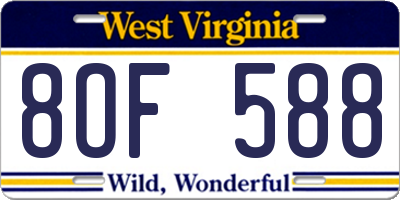 WV license plate 8OF588