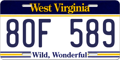 WV license plate 8OF589