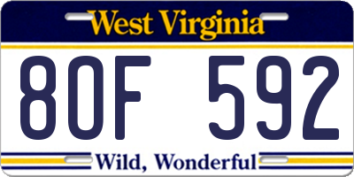 WV license plate 8OF592
