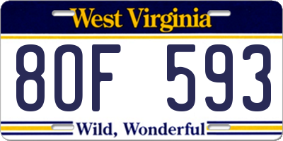 WV license plate 8OF593